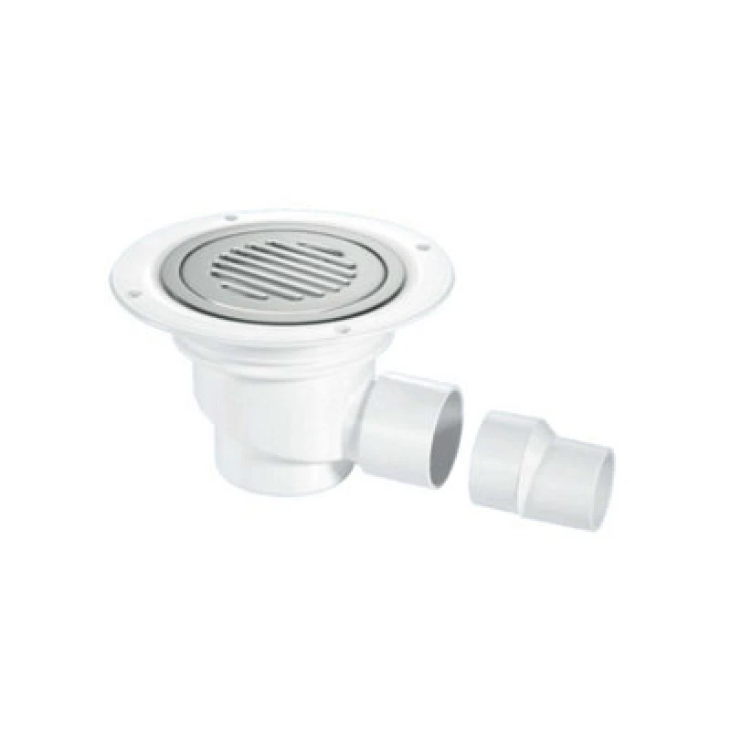 Image of McAlpine TSG1SS-SL-NSC 75mm Water Seal Trapped Gully, Clamp Ring and Cover Plate, 2" Horizontal Outlet and 2" x 1.5" Socket Reducer White