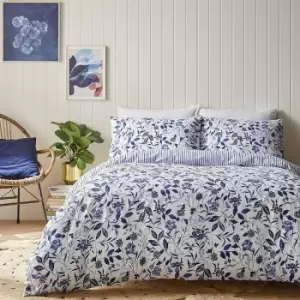 Image of Bianca Brianna Floral Single Duvet Cover Set 100% Cotton Blue Reversible Bedding - Blue