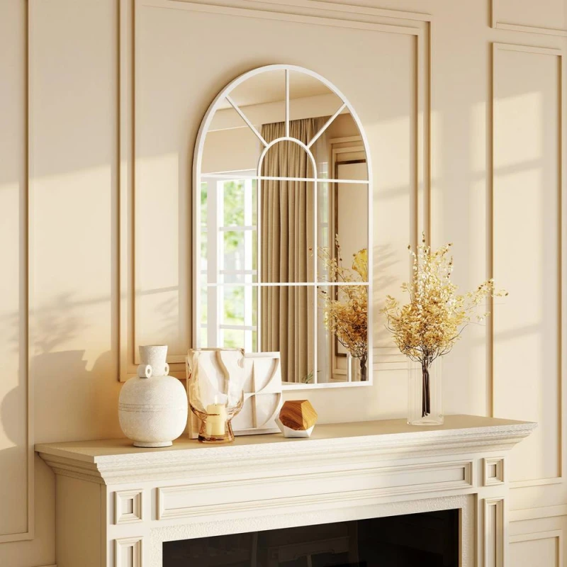 Image of HOMCOM Arched Window Wall Mirror for Living Room Bedroom, 91x60cm, White Size: 91x60cm White Unisex 91x60 cm
