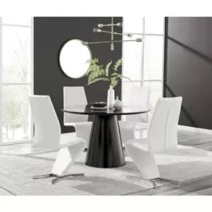 Image of Furniturebox Palma Black Semi Gloss 120cm Round Minimalist Dining Table & 4 White Willow Chairs