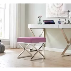 Image of Furniture Box Oxford Modern Silver Chrome Metal And Velvet Luxury Upholstered Square Pink Seat Bench