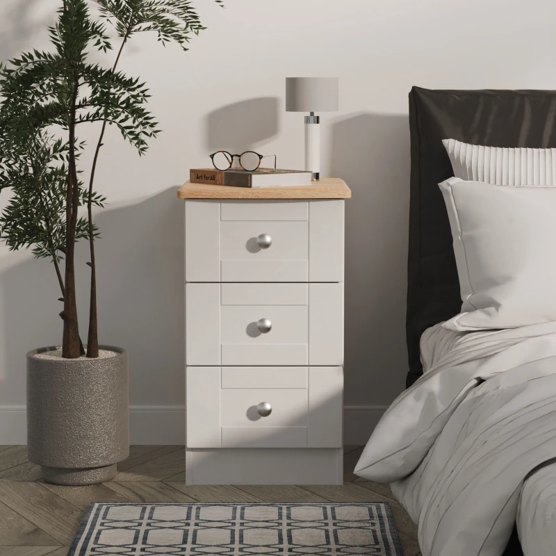 Image of Welcome Furniture Ready Assembled Sussex 3 Drawer Bedside Cabinet In Grey Ash & Bardolino Oak, Grey SUS001GABO
