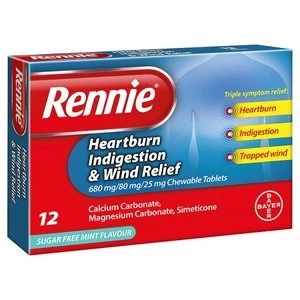 Image of Rennie Heartburn Indigestion and Wind Relief 12 Tablets