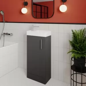 Image of Vault Floor Standing 1-Door Vanity Unit with Basin 400mm Wide - Gloss Grey - Nuie