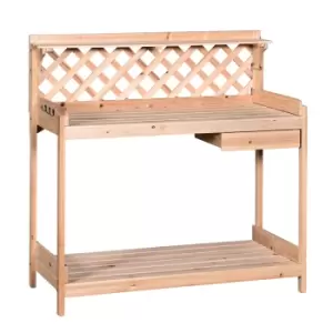 Image of Outsunny Outdoor Wood Potting Table Garden Plant W/ Drawer Hook Slatted Shelf