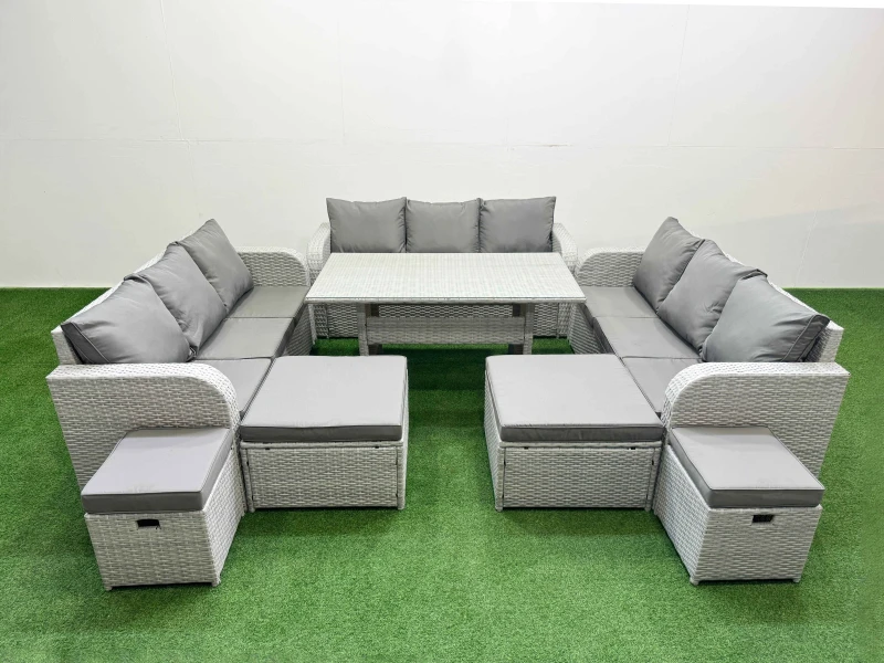 Image of Fimous PE Rattan Lounge Sofa Set 10 Seater Outdoor Garden Furniture Set in Light Grey Light Grey Unisex