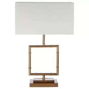 Image of Premier Housewares Zofie Table Lamp in Gold Finish with White Linen Shade