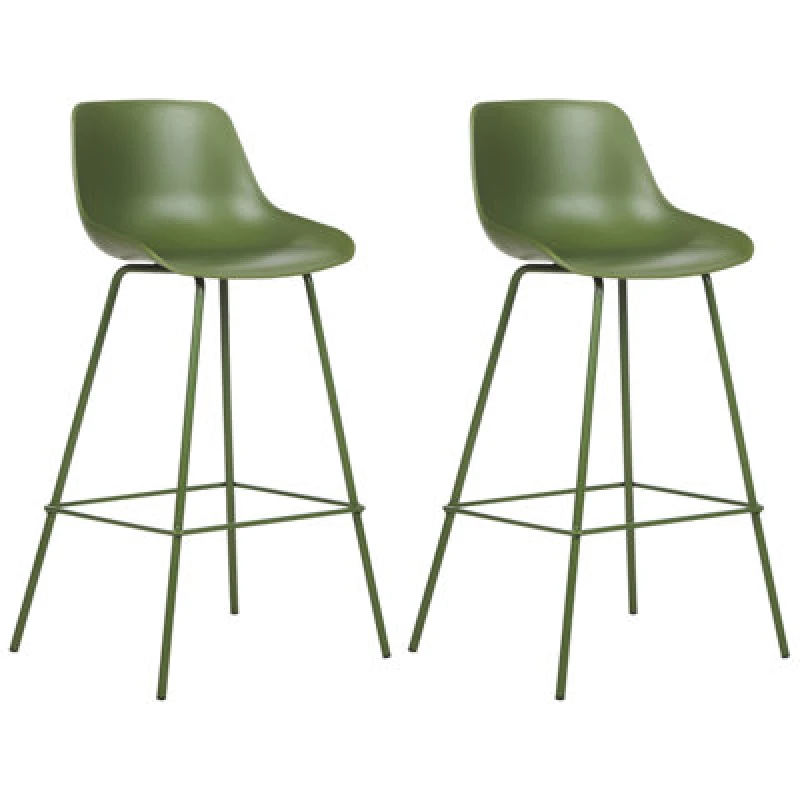 Image of Beliani Set Of 2 Bar Chairs Emmet Green