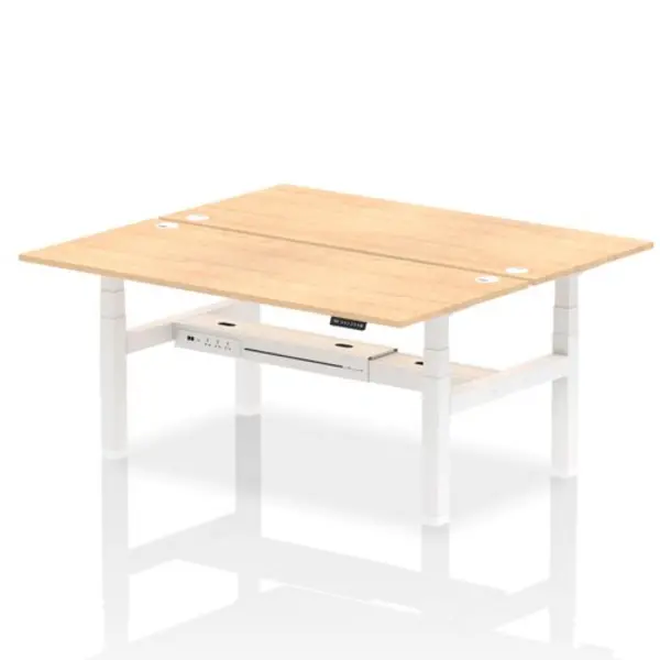 Image of Air Air Back-to-Back 1800 x 800mm Height Adjustable 2 Person Bench Desk Maple Top with Cable Ports White Frame HASCP2P18800MPEW