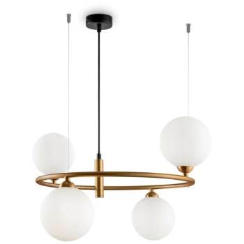 Image of Maytoni Lighting - Maytoni Modern - Ring Modern Ring 4 Light Globe Brass Pendant Ceiling Light Glass Shade