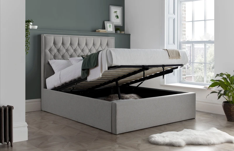 Image of Bedmaster Bedmaster Wilson Fabric Ottoman Bed And Memory Maestro Memory Foam Mattress in Grey Size: Double Grey Double Unisex 9501567115882