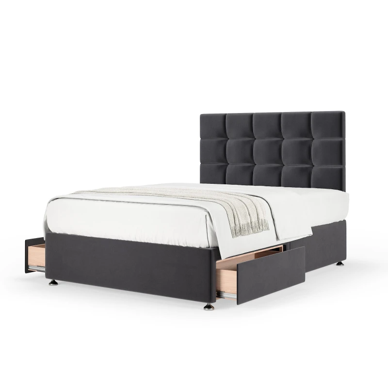 Image of Bedmaster Bedmaster Plush Velvet 2 Drawer Divan Base And Square Headboard in Grey Size: King Grey King Unisex 7867870769511