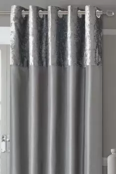 Image of Manhattan Velvet Top Lined Eyelet Curtains - Size: 66x72" - Silver - Top Border