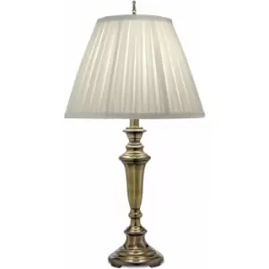 Image of Table Lamp Oyster Silk Sheen Box Pleat Shade Burnished Brass LED E27 60W