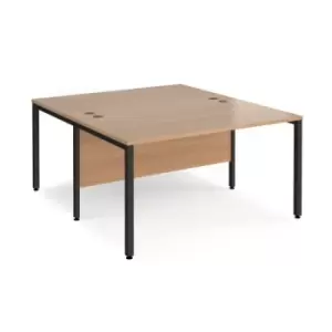 Image of Office Desk 2 Person Rectangular Desk 1400mm Beech Tops With Black Frames 1600mm Depth Maestro 25