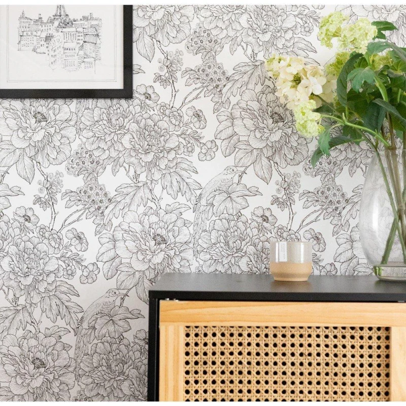 Image of Wall Pops Self Adhesive Wallpaper Sudbury Black & White unisex 52CMX5.49M