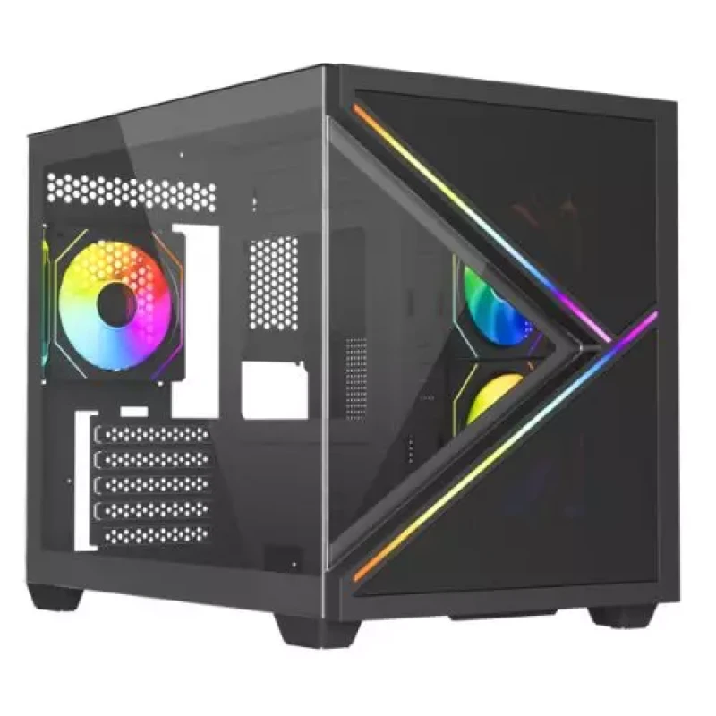 Image of VIDA Vida Arcade Black ARGB Gaming Case w/ Glass Side & Glass/Mesh Front Micro ATX ARGB Strips 3x ARGB Fans 6-Port PWM ARGB Fan Hub & Remote C