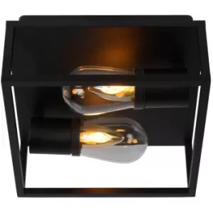 Image of Lucide CARLYN - Flush Ceiling Light Bathroom - 2xE14 - IP54 - Black