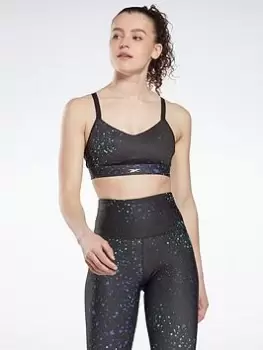Image of Reebok Lux Multi-colored Speckle Strappy Bra, Black, Size S, Women