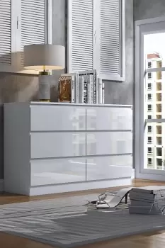 Image of 6 Drawer High Gloss White Chest Of Drawers - Stora