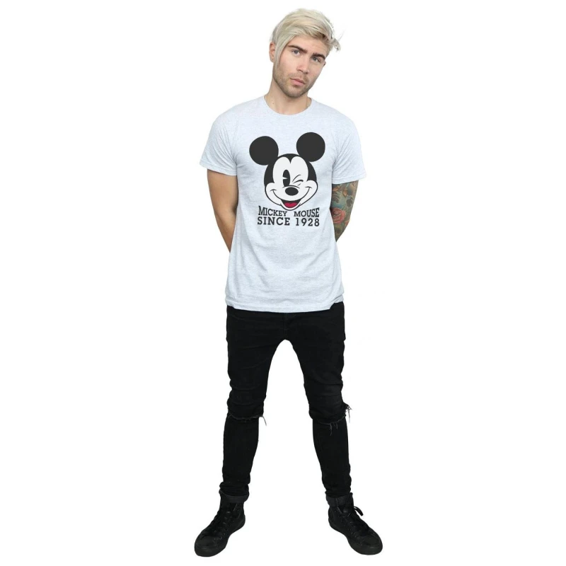 Image of Disney Men Mickey Mouse Since 1928 T-Shirt in Grey Size: Small Grey S Male 5057245563802