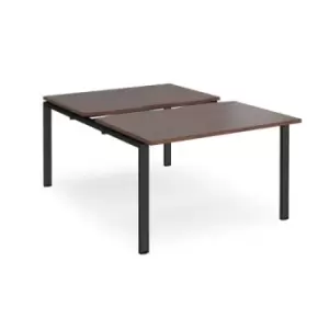 Image of Bench Desk 2 Person Starter Rectangular Desks 1200mm With Sliding Tops Walnut Tops With Black Frames 1600mm Depth Adapt