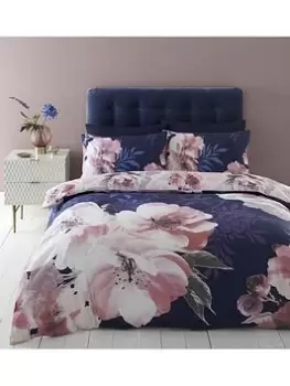 Image of Catherine Lansfield Dramatic Floral Duvet Cover Set - Navy