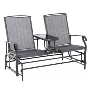 Image of Outsunny Metal Double Swing Chair Glider Rocking Chair Seat Outdoor Seater Garden Furniture Patio Porch With Table