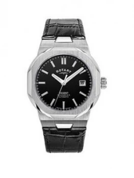 Image of Rotary Rotary Regent Black Date Dial Black Leather Strap Watch