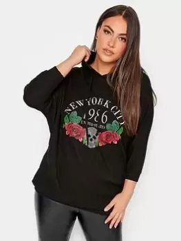 Image of Yours Printed & Embellished Hoodie Dress, Black, Size 16, Women