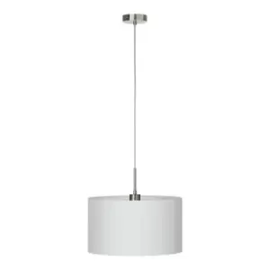 Image of Pasteri - 1 Light Ceiling Pendant Satin Nickel with White Fabric Shade, E27 - Eglo
