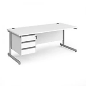 Image of Dams International Straight Desk with White MFC Top and Silver Frame Cantilever Legs and 3 Lockable Drawer Pedestal Contract 25 1800 x 800 x 725mm