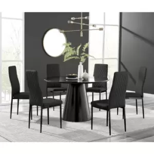 Image of Furniturebox Palma Black Semi Gloss 120cm Round Minimalist Dining Table & 6 Black Milan Black Leg Chairs