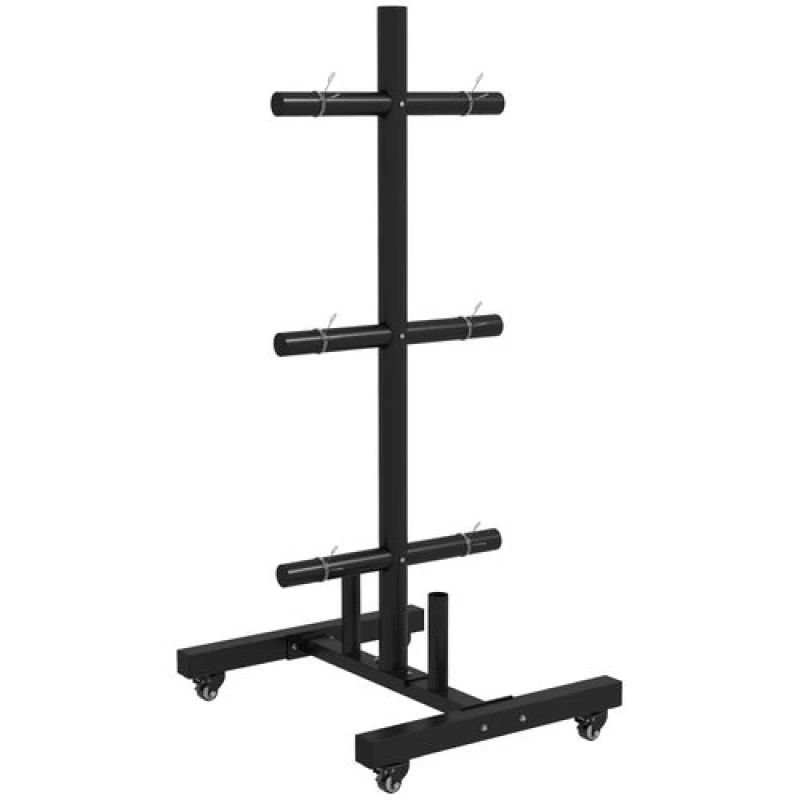 Image of Sportnow Olympic Weight Plate Rack With 4 Wheels And 6 Fasten Clamps, Black A91-299V00BK