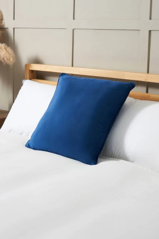 Image of BHS Small Velour Piped Cushion in Navy Navy Unisex