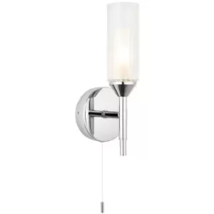 Image of Merano Casoria Bathroom Glass Wall Lamp, Chrome Plate, Ribbed Glass, IP44