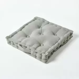 Image of Cotton Grey Floor Cushion, 40 x 40cm - Grey - Homescapes