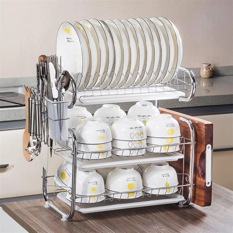 Image of Cottonfy UK 3-Tier Dish Drainer Storage Stand White White M