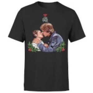 Image of Star Wars Christmas Mistletoe Kiss Black T-Shirt - M - Black