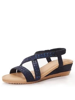 Image of Quiz Navy Embellished Wedge Sandals - 3
