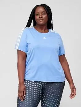 Image of adidas Training Essentials 3 Stripe T-Shirt - Plus Size, Blue, Size 4X, Women