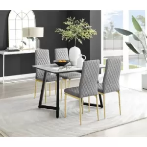 Image of Furniturebox Carson White Marble Effect Recatngular 120cm Dining Table & 4 Grey Milan Gold Leg Faux Leather Chairs