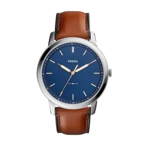 Image of Fossil Men Minimalist Three-Hand Brown Leather Watch