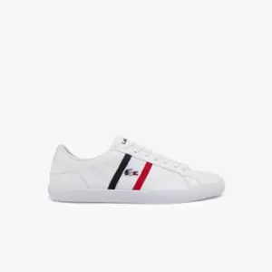 Image of Lacoste Mens Lerond Tricolore Leather and Synthetic Trainers Size 16 UK White, Navy & Red