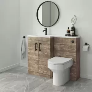 Image of 1100mm Wood Effect Toilet and Sink Unit Left Hand with Black Fittings - Ashford