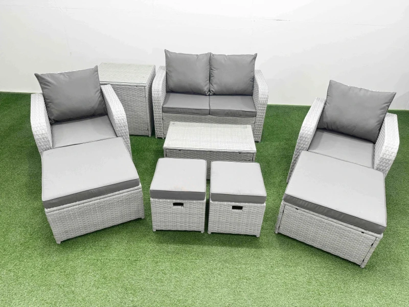 Image of Fimous 9 PCs Rectangular Coffee Table Set Reclining Chair Inclining Sofas in Light Grey Light Grey Unisex