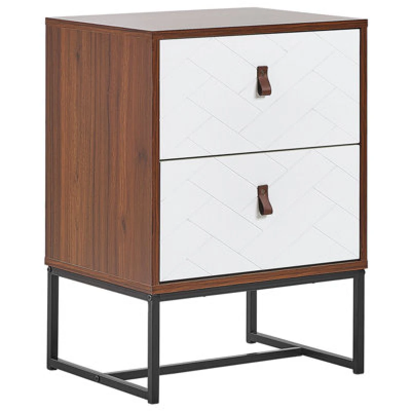 Image of Beliani 2 Drawer Bedside Table Nueva Dark Brown/ White
