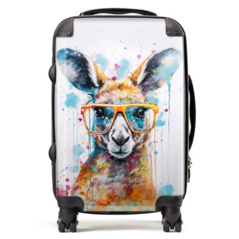 Image of Warren Reed Designer Splashart Kangaroo In Glasses Suitcase - Cabin