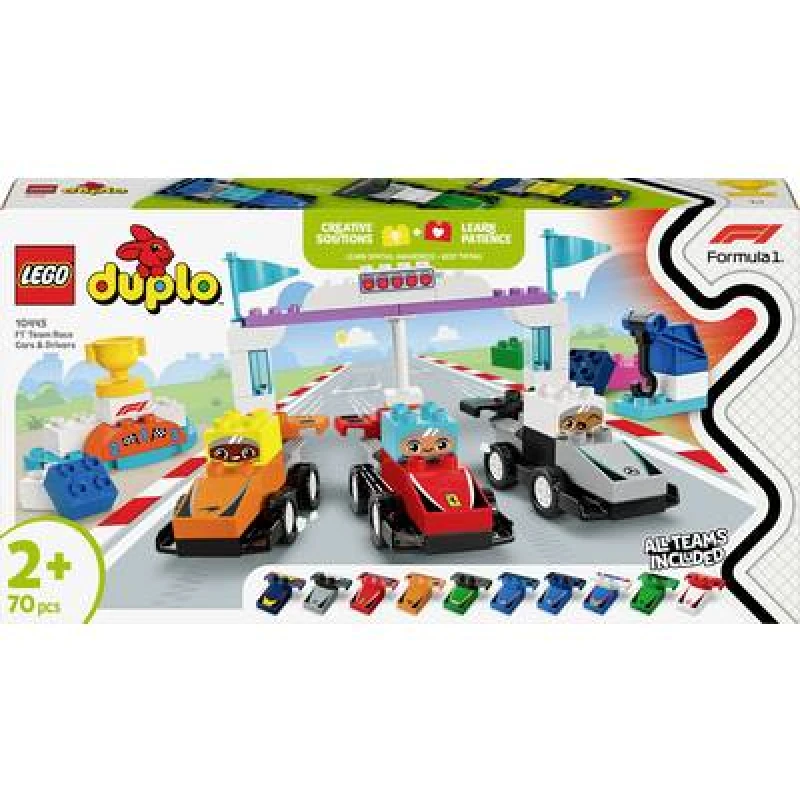Image of LEGO DUPLO Town F1 Team Race Cars & Drivers Building Toy for Family Fun 10445 Toys