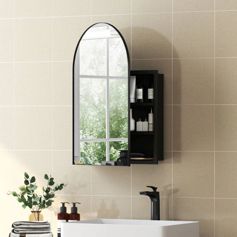 Image of HOMCOM Bathroom Mirror Cabinet with Mirror Arched Wall Cabinet Black Unisex